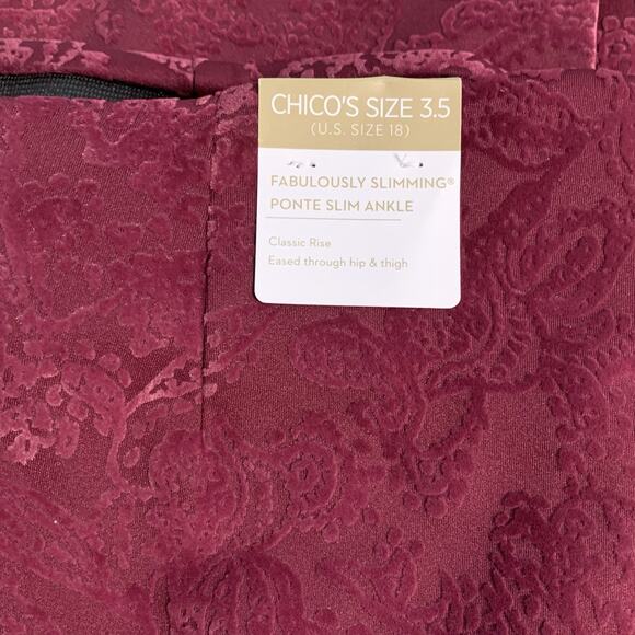 Chico's Pants NWT Size 3.5 (18) Luxe Flocked Ponte Pull-On Deep Chianti Pattern - Picture 3 of 7